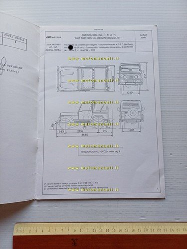 Asia Motors Rocsta 2.2 1991 Facsimile scheda omologazione DGM Motorizz.originale