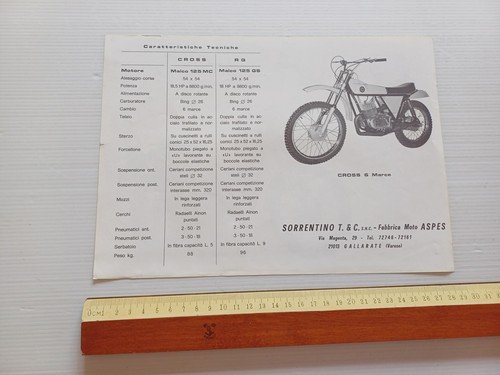 Aspes 125 Apache Regolarità -Cross 1971 motore Maico depliant italiano …