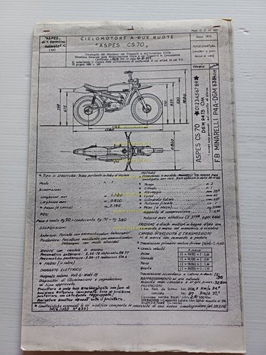 Aspes 50 C 70 Cheyenne 4m 1971 COPIA Facsimile scheda …