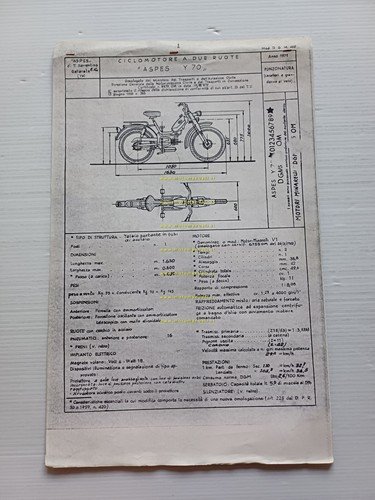 Aspes 50 Y 70 1971 COPIA Facsimile scheda omologazione DGM