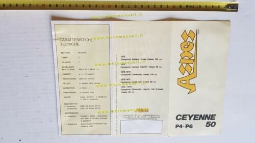 Aspes Ceyenne 50 P4-P6 1973 depliant originale ciclomotore moto brochure