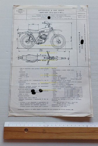 Aspes Hopi 125 RG 1973 Facsimile originale scheda omologazione DGM …