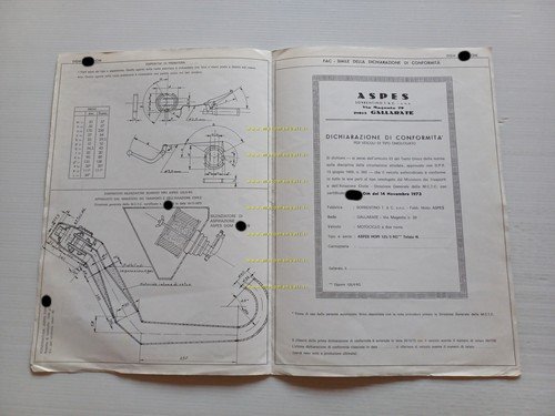 Aspes Hopi 125 RG 1973 Facsimile originale scheda omologazione DGM …