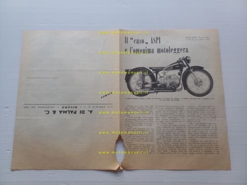 ASPI 125 1947 ristampa prova Motociclismo depliant italiano originale