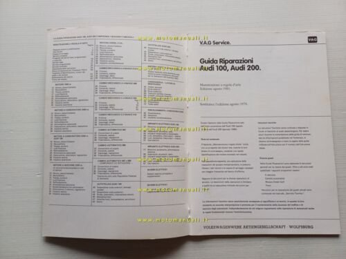 AUDI 100 - Audi 200 manuale officina manutenzione 1981 originale