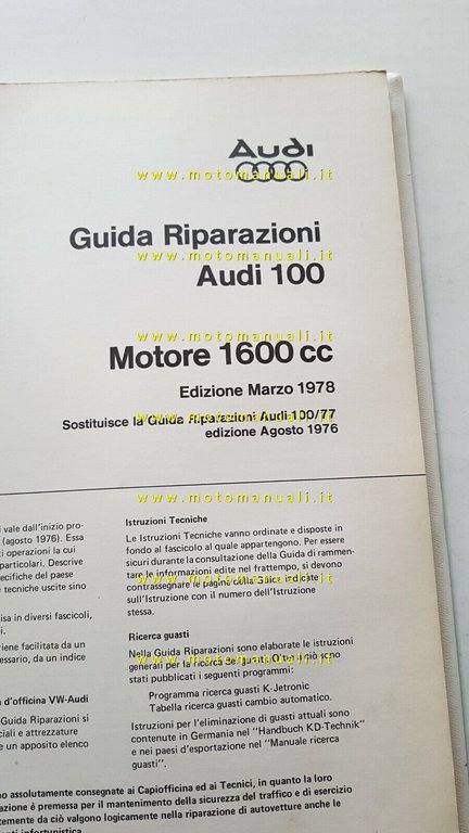AUDI 100 manuale officina motori Benzina 1600 2000 2200 1978 …