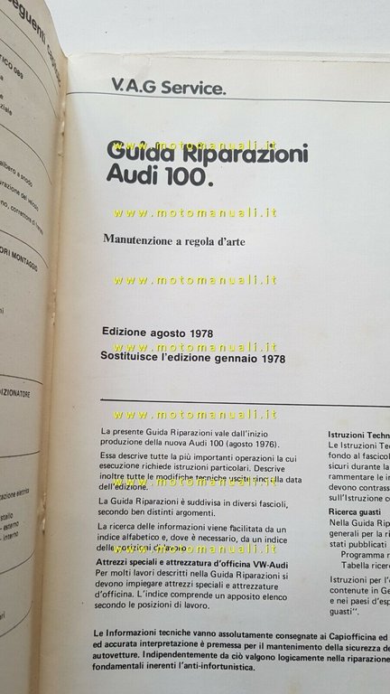 AUDI 100 manuale officina motori Benzina 1600 2000 2200 1978 …