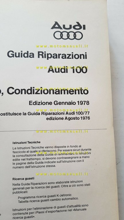 AUDI 100 manuale officina motori Benzina 1600 2000 2200 1978 …