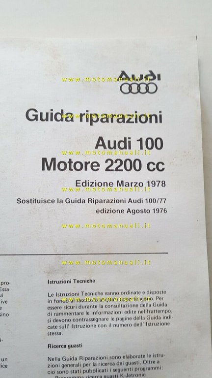 AUDI 100 manuale officina motori Benzina 1600 2000 2200 1978 …