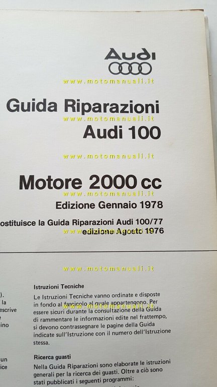 AUDI 100 manuale officina motori Benzina 1600 2000 2200 1978 …