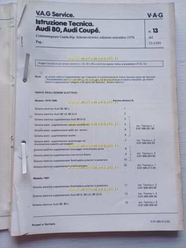 Audi 80 modelli 1979-81 manuale officina schemi elettrici italiano originale