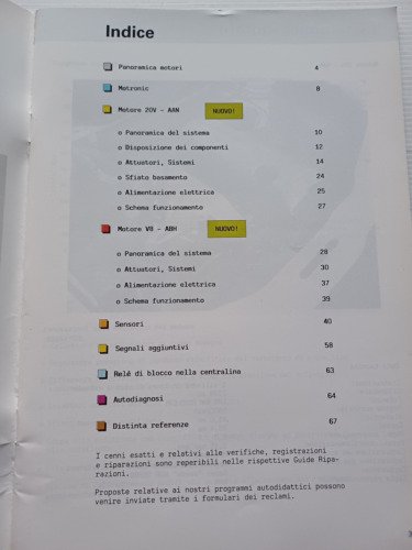 AUDI motore 20V-V8 1991 manuale opuscolo descrizione officine italiano originale