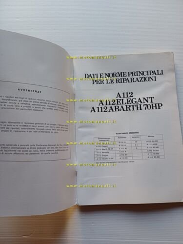 Autobianchi A 112-Abarth 1978 manuale officina caratt. tecniche dati riparazione