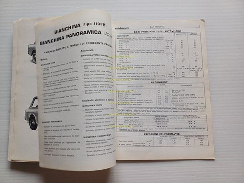 Autobianchi Bianchina 1967 manuale officina caratter. tecniche dati riparazione