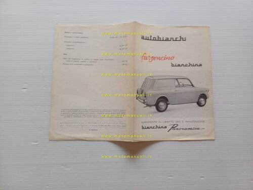 Autobianchi Bianchina Furgoncino 1963 SUPPLEMENTO originale al manuale uso