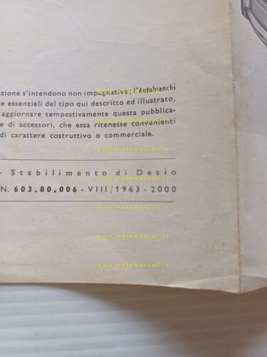 Autobianchi Bianchina Furgoncino 1963 SUPPLEMENTO originale al manuale uso