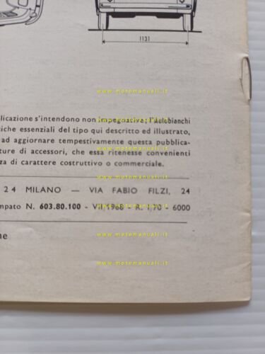 Autobianchi Bianchina Giardiniera 1968-70 SUPPLEMENTO manuale uso originale