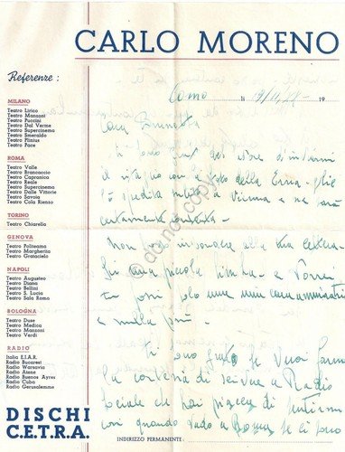 Autografo - Autograph - Carlo Moreno - Armando Simonini - … | Immagine principale