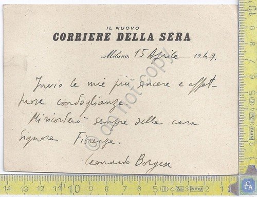 Autografo - Autograph - Leonardo Borgese - Biglietto Corriere della … | Immagine principale