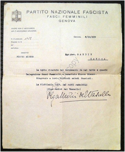 Autografo - Autograph - Olga Medici del Vascello - Fasci …