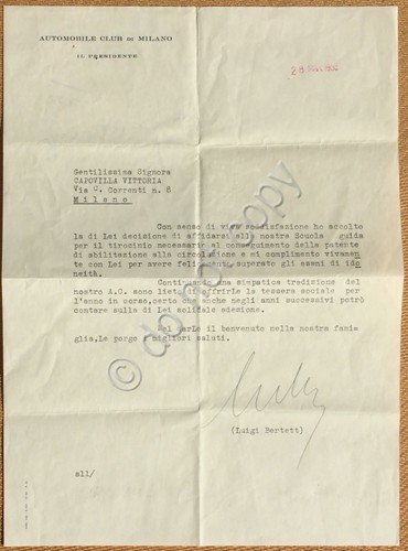 Autografo - Luigi Bertett - Presidente Automobile Club di Milano … | Immagine principale