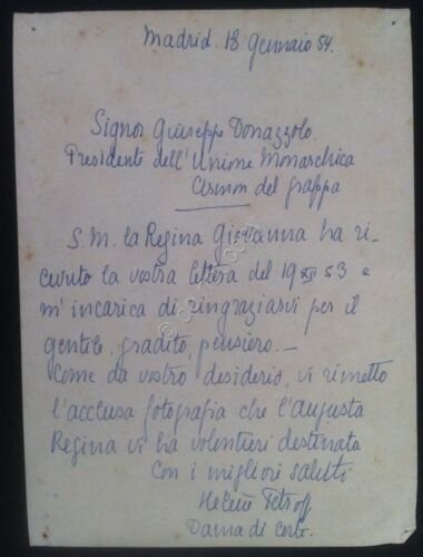 Autografo Casa Savoia - Madrid 1954 Lettera firmata Helene Petroff …