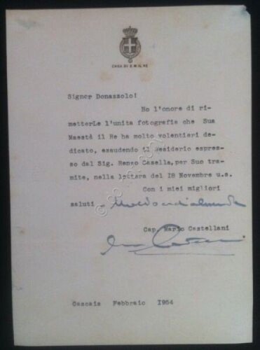 Autografo Casa Savoia Cascais 1954 - Lettera firmata Capitano Mario …