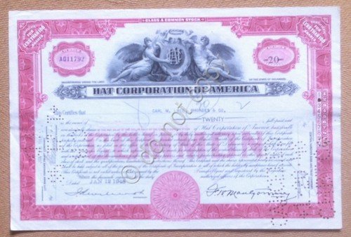 Azioni Shares - Certificato 20 azioni Hat Corporation of America …