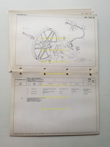 Benelli 124 1982 catalogo ricambi originale spare parts catalogue