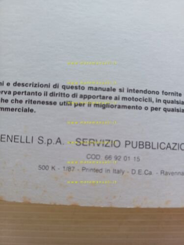 Benelli 125 BX 1987 Manuale Officina italiano originale