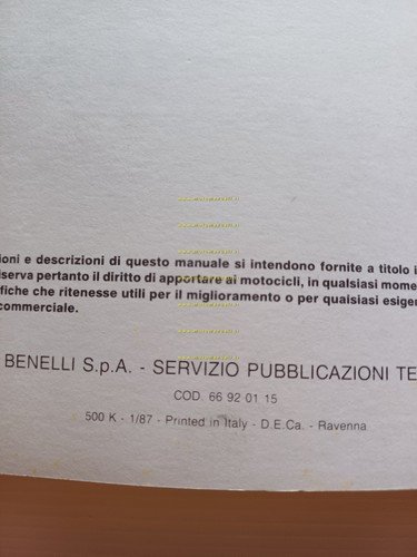 Benelli 125 BX 1987 Manuale Officina italiano originale