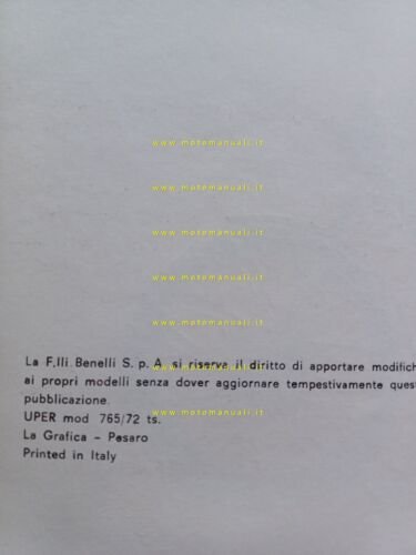 Benelli 125 Cross 1972 manuale uso manutenzione libretto Italiano originale
