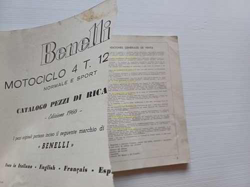 BENELLI 125 Sport - Normale 1960 catalogo ricambi originale