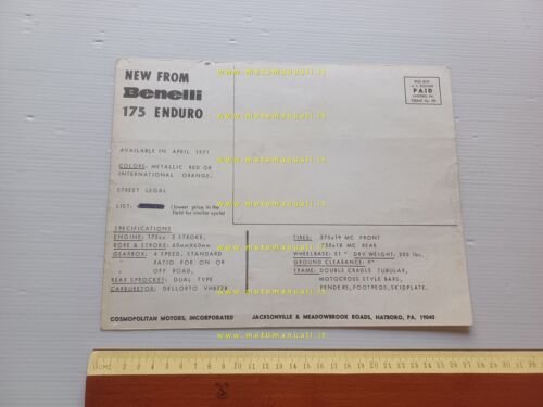Benelli 175 Enduro USA 1971 depliant inglese originale
