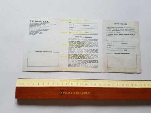 Benelli 1976 libretto tessera garanzia originale moto ciclomotori no depliant