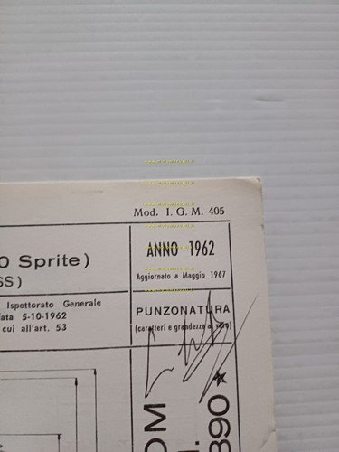 Benelli 200 Sprite 1962 aggiorn.1967 Facsimile originale scheda omologazione DGM