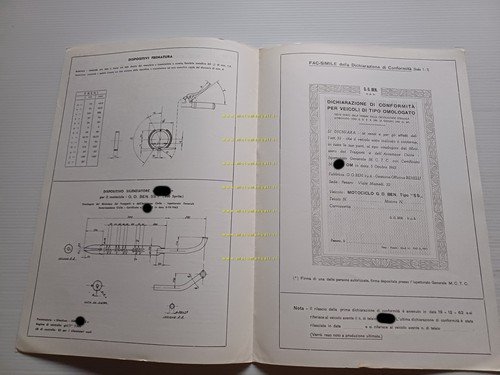 Benelli 200 Sprite 1962 aggiorn.1967 Facsimile originale scheda omologazione DGM