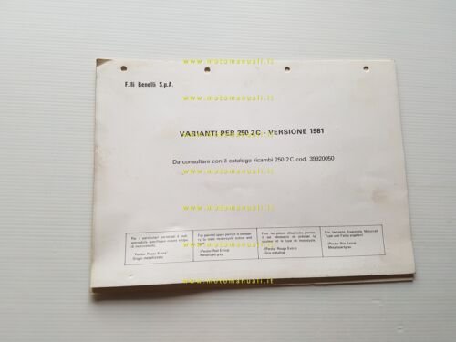 Benelli 250 2C 1981 AGGIORNAMENTO catalogo ricambi originale
