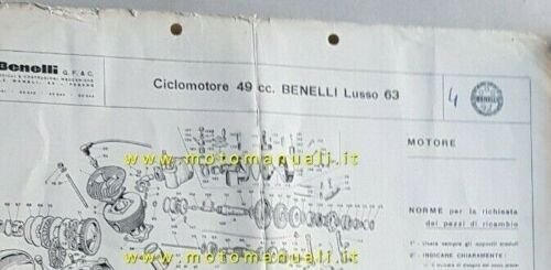 Benelli 49 LUSSO 3V 1963 catalogo ricambi originale spare parts …