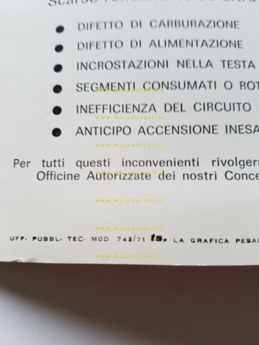 Benelli 49 Sprint 4V 1971 manuale uso manutenzione libretto originale