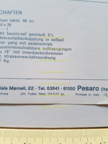 Benelli 49 Trial 1971 depliant originale italiano