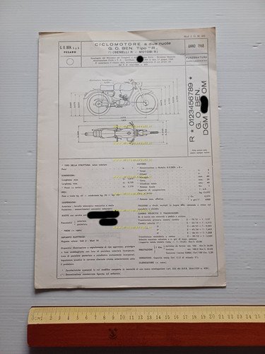 Benelli 50 America 1968 Facsimile originale scheda omologazione DGM Motorizz.