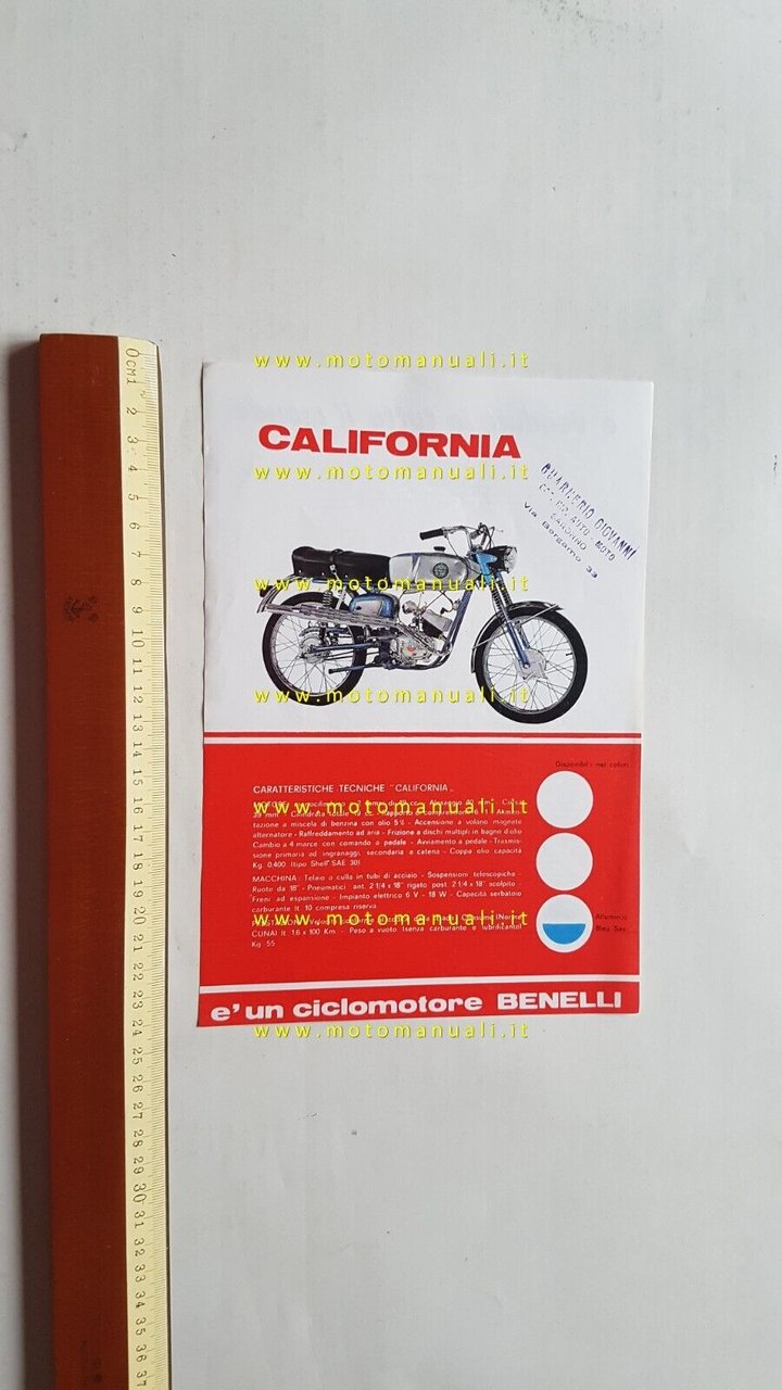 Benelli 50 California 1968 depliant originale italiano ciclomotore brochure