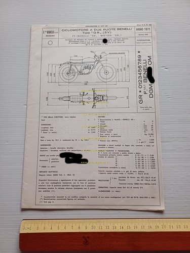 Benelli 50 Cross 1971 Facsimile originale scheda omologazione DGM Motorizzazione