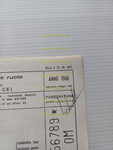 Benelli 50 Export 3v 1960 agg.ta '67 scheda omologazione DGM …