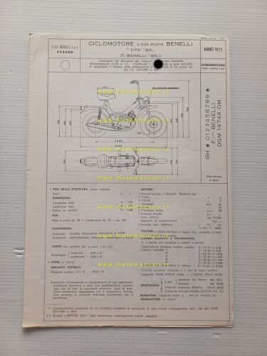 Benelli 50 Magnum 5V 1975 scheda omologazione DGM Facsimile originale
