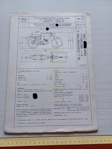 Benelli 50 Sprint 4V 1970 Facsimile originale scheda omologazione DGM …
