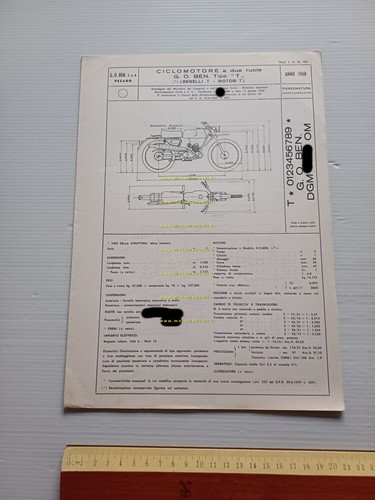 Benelli 50 Trial 1968 Facsimile originale scheda omologazione DGM Motorizz.