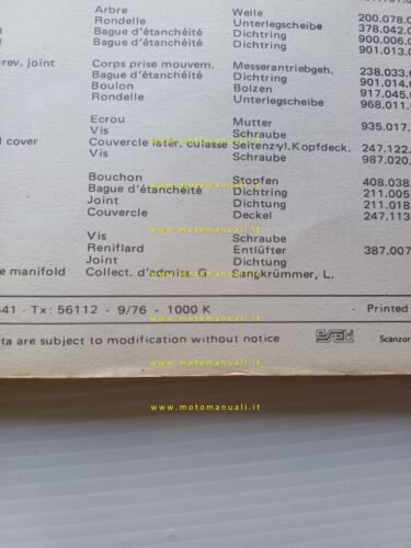 Benelli 500 LS 1976 catalogo ricambi originale spare parts catalogue
