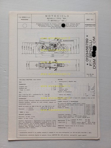 Benelli 500 Quattro 1973 scheda omologazione DGM Motorizzazione Facsimile